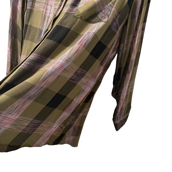 Cato Plaid Button Down Shirt Olive Green Pink Sz 18/20W - Picture 7 of 12